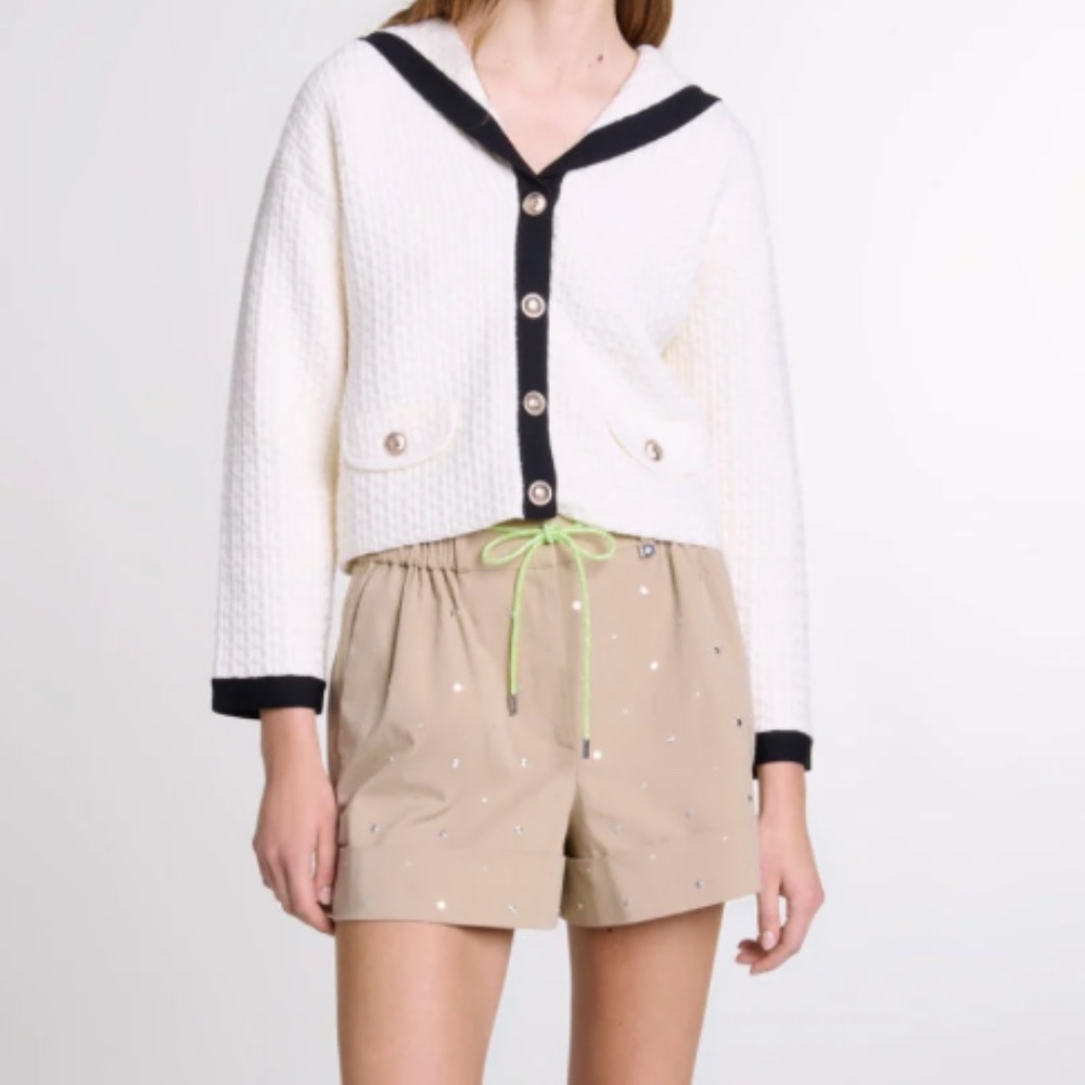 Maje Cream Cropped Beige Jumper Cardigan Sweater  Workwear Classic Style